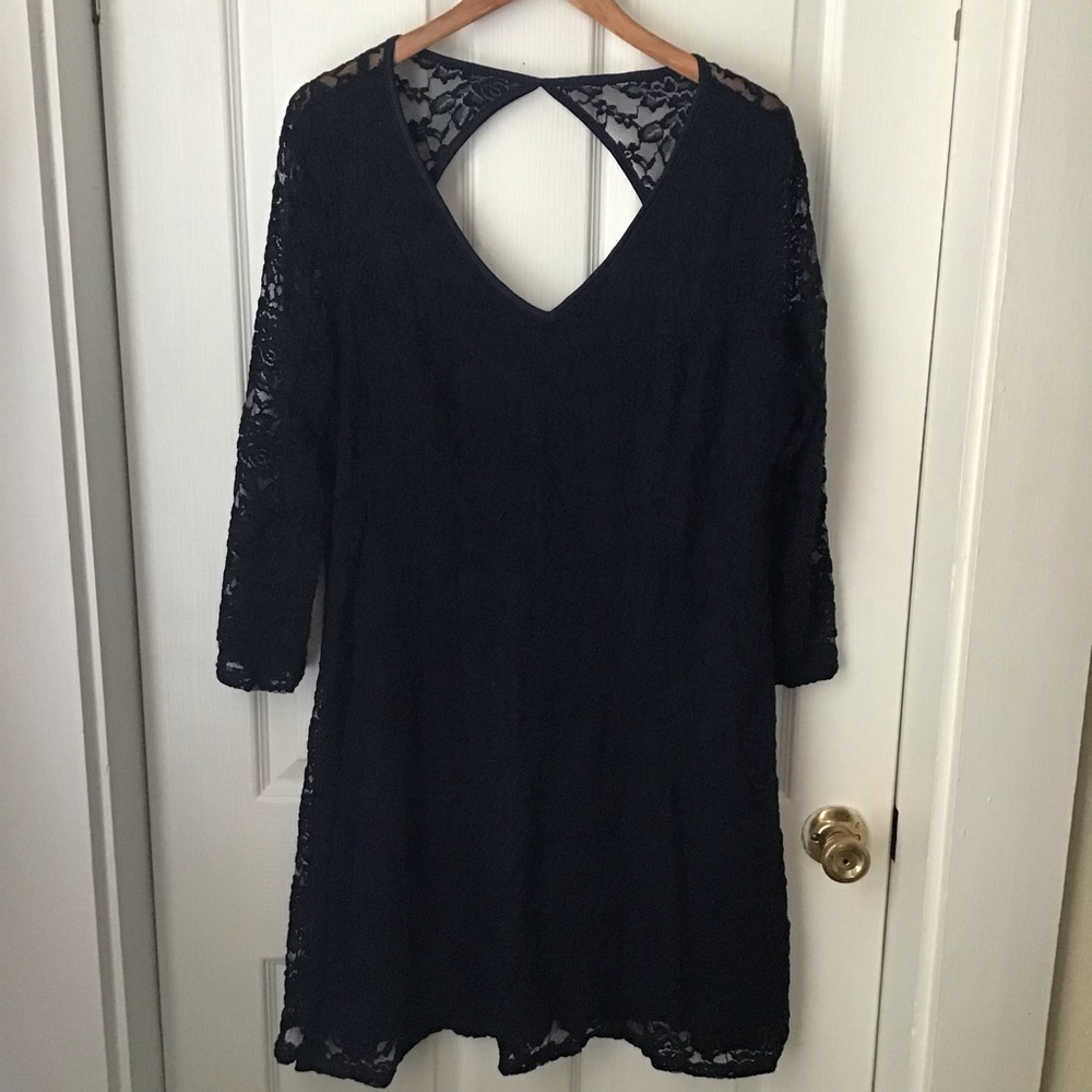 MAURICES: Navy blue 3/4 sleeve lined lace dress XXL